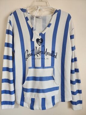 Avalon Blue, Green & White Hooded Pullover with Logo Tag